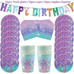 Mermaid Party Decorations Supplies Mermaid Disposable Plates Cup Napkins Set for Girls Baby Shower Mermaids Princess Birthday