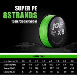 JOF PE Line X8 Strand Braided Fishing Line 150m 300m 20-100LB Super Tension Wear Resistance Smooth Multifilament Fishing Line