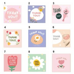 50PCS Thank You Cards Cartoon Flower Gratitude Labels Multicolor Greeting Postcards Event Ornament Home Decorations 6cm*6cm