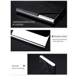 Metal Business Card Holder - Waterproof PU Leather Stainless Steel Card Case for Men and Women
