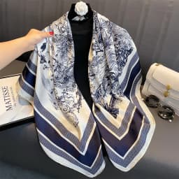 110x110cm Women Silk Square Scarf Hijab Female Design Print Lady Shawl Wraps Foulard Headbands Bufanda Large Bandana Luxury 2023