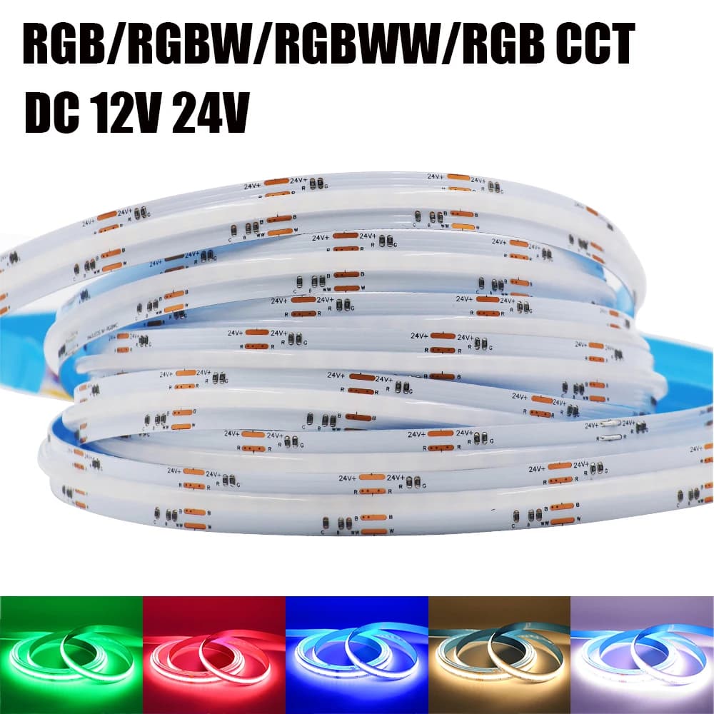 RGB RGBW RGBWW RGBCCT COB LED Strip 12V 24V 840 784LEDs/M Flexible High Bright Dotless Led Tape Diode Flexible Ribbon