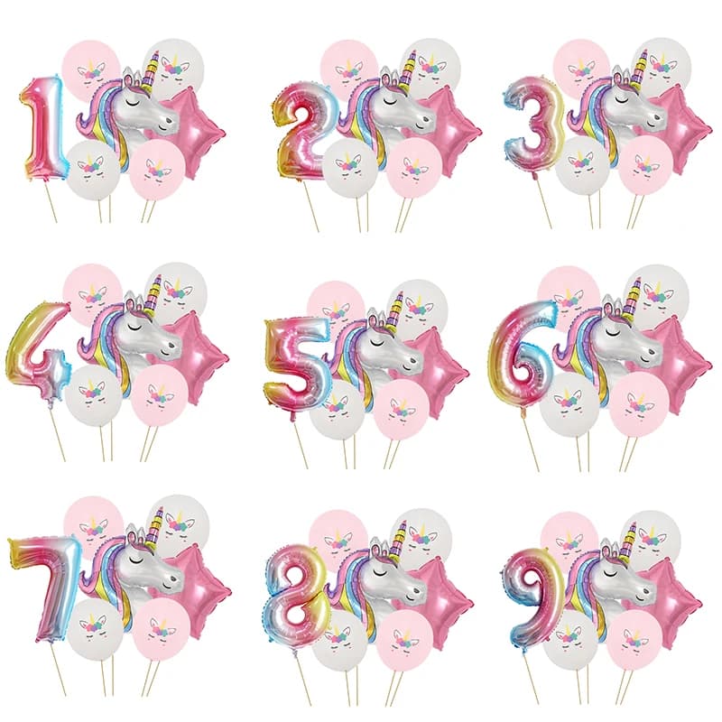 7pcs Rainbow Gradient Unicorn Party Balloon 32 inch Number Birthday Party Decorations Kids Unicorn Party Wedding Balloons