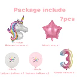 7pcs Rainbow Gradient Unicorn Party Balloon 32 inch Number Birthday Party Decorations Kids Unicorn Party Wedding Balloons