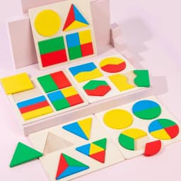 Baby Educational Montessori Early Learning Kids Colorful Geometric Shape Wooden Puzzle Enlightenment and Cognition Wooden Jigsaw