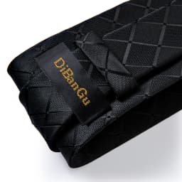 DiBanGu Business Plaid Black Solid Luxury Elegant Silk Ties for Men Designer Tie Buckle Handkerchief Cufflinks Wedding Accessory