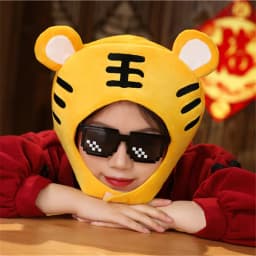 Chinese Zodiac Tiger Toy Hat Cap, Cartoon Animal Head Mascot Hats, Creative Kids Plush Hood, Children Party Toys Favors