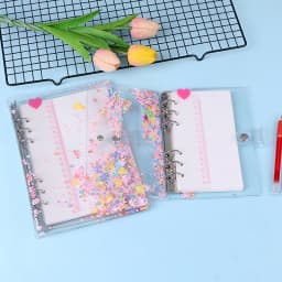 2026 A5 A6 Glitter Bead Shell Transparent Notebook Planner Organizer Binder Books Journal Spiral Personal Clear Shell
