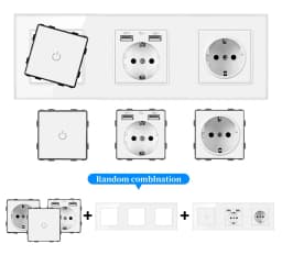 UBARO Crystal Glass Panel Touch Light Switch and European Standard Socket Combination Wall Panel Power Socket 220V Pop-Up Socket