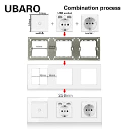UBARO Crystal Glass Panel Touch Light Switch and European Standard Socket Combination Wall Panel Power Socket 220V Pop-Up Socket
