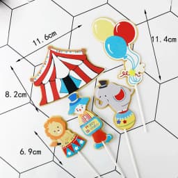 Baby Children's Happy Birthday Cake Topper Costume Circus Clown Elephant Party Dessert Card Dolls Cake Decoration Anniversary
