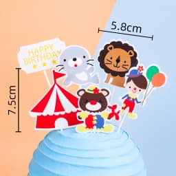Baby Children's Happy Birthday Cake Topper Costume Circus Clown Elephant Party Dessert Card Dolls Cake Decoration Anniversary