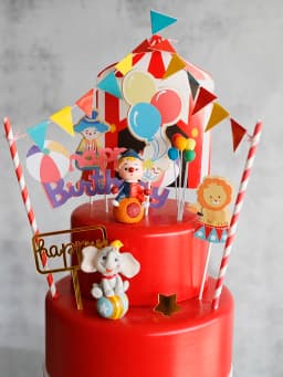 Baby Children's Happy Birthday Cake Topper Costume Circus Clown Elephant Party Dessert Card Dolls Cake Decoration Anniversary