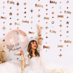 Iridescent Number 16 Paper Star Dot Garland Hanging Bunting for Sweet Rose Gold 16th Happy 16st Birthday Anniversary Party Decor