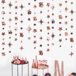 Iridescent Number 16 Paper Star Dot Garland Hanging Bunting for Sweet Rose Gold 16th Happy 16st Birthday Anniversary Party Decor