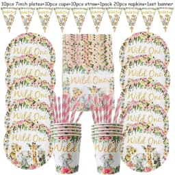 Pink Gold Animal Wild One Birthday Party Tableware Set Forest Decoration One Birthday Jungle Safari Party Supplies