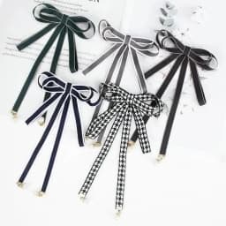 Pearl Ribbon Brooch Pin Women Bow Tie Vintage School Girl White Collar Jewelry Bowknot Shirts Necktie Candy Color Red Butterfly