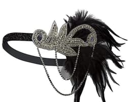 1920s Headpiece Hair Accessories For Women Vintage Black Feather Flapper Headband Great Gatsby Party Jewelry Forehead Decoration