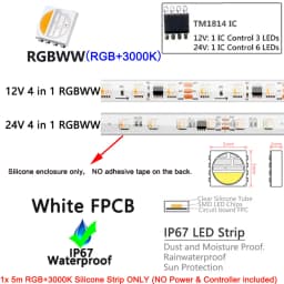 5m TM1814 (Similar SK6812) RGBW 4 in 1 Addressable Pixel Led Strip SMD 5050 RGBWW Light 60Leds/m IP20 67 Waterproof DC 12V 24V