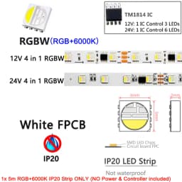 5m TM1814 (Similar SK6812) RGBW 4 in 1 Addressable Pixel Led Strip SMD 5050 RGBWW Light 60Leds/m IP20 67 Waterproof DC 12V 24V