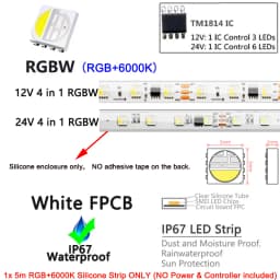 5m TM1814 (Similar SK6812) RGBW 4 in 1 Addressable Pixel Led Strip SMD 5050 RGBWW Light 60Leds/m IP20 67 Waterproof DC 12V 24V