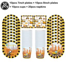 Construction Bulldozer Series Disposable Tableware Set Paper Cups Plates Excavator Truck Balloon Boy's Birthday Party Decoration