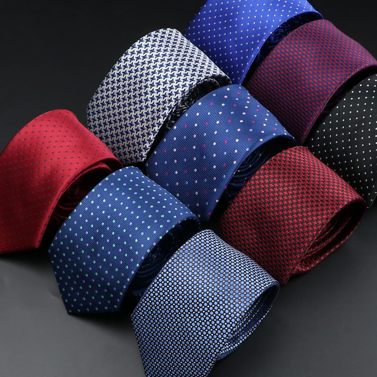 Classic Dot Geometry Men Ties Red Blue Black Jacquard 7cm Necktie  Fashion Party Wedding Business Slim Suit Shirt Accessories