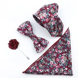 New Colorful Cotton Floral Men Tie Brooch Set Pink White Yellow Necktie Bowtie Suit Vintage For Groom Business Wedding Party