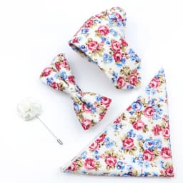 New Colorful Cotton Floral Men Tie Brooch Set Pink White Yellow Necktie Bowtie Suit Vintage For Groom Business Wedding Party