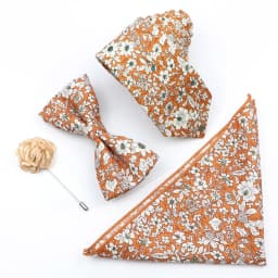 New Colorful Cotton Floral Men Tie Brooch Set Pink White Yellow Necktie Bowtie Suit Vintage For Groom Business Wedding Party
