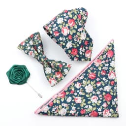 New Colorful Cotton Floral Men Tie Brooch Set Pink White Yellow Necktie Bowtie Suit Vintage For Groom Business Wedding Party