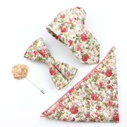 New Colorful Cotton Floral Men Tie Brooch Set Pink White Yellow Necktie Bowtie Suit Vintage For Groom Business Wedding Party