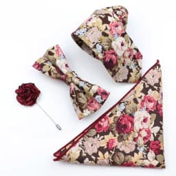 New Colorful Cotton Floral Men Tie Brooch Set Pink White Yellow Necktie Bowtie Suit Vintage For Groom Business Wedding Party