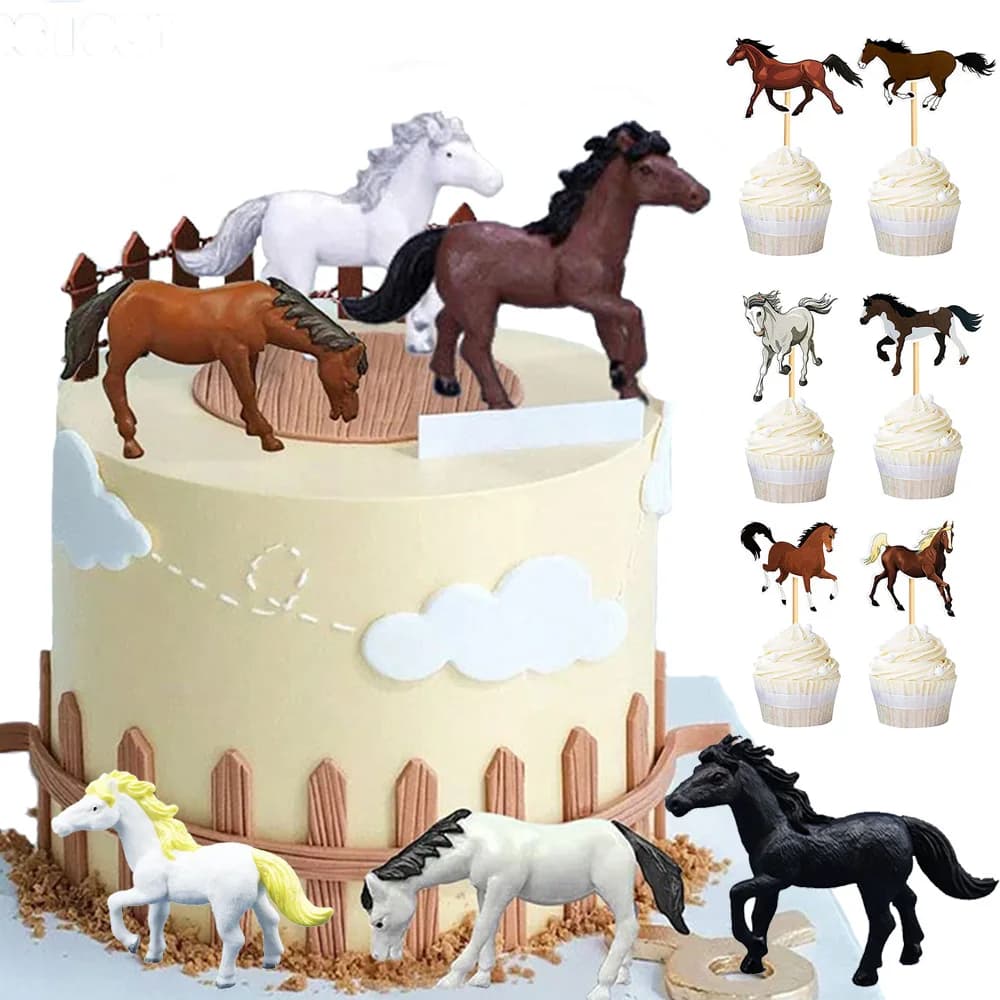 Horse Cake Decoration Horse Realistic Toy Pony Figures Walking Animal Mini Barn Toys Kids  Cowboy Birthday Party Supplie