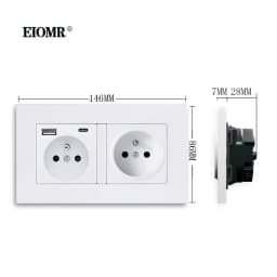 EIOMR French Wall USB Double Socket 16A 5V 2100mA with USB Ports Electrical Sockets 146MM*86MM EU Standard Type C Power Outlet