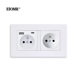 EIOMR French Wall USB Double Socket 16A 5V 2100mA with USB Ports Electrical Sockets 146MM*86MM EU Standard Type C Power Outlet