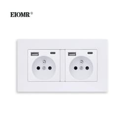 EIOMR French Wall USB Double Socket 16A 5V 2100mA with USB Ports Electrical Sockets 146MM*86MM EU Standard Type C Power Outlet