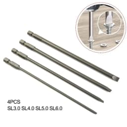 4PCS 150mm Slotted Screwdriver Bits 1/4 Inch Hex Shank Magnetic Flat Head Slotted Tip Screwdrivers Bits SL3.0 SL4.0 SL5.0 SL6.0
