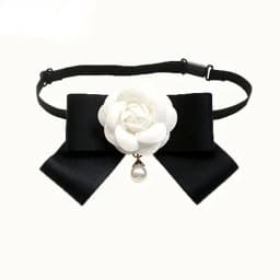 Camellia Bow Tie Brooch for Women's and Girl Suits White Shirt Collar Flower British Korean Fashion Handmade Ribbon Bowtie Pins