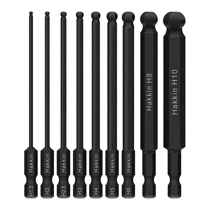 9Pcs 100mm Ball End Screwdriver Bits Hex Head Allen Wrench Drill Bit 1/4 Inch Hex Shank Magnetic Tip Hex Key Socket Driver Bits
