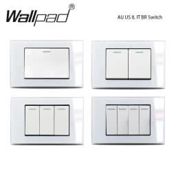 DIY 118*75mm 1 2 3 Gang Way Fan Dimmer White Glass Switch Retro Switch with LED AU IL US EU French Brazil Italian Socket Wallpad