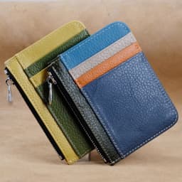 Men's Genuine Leather Minimalist Wallet - Ultra Thin Zipper Coin Pouch with Credit Card Holder (Small Money Bag)