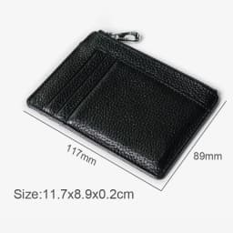 Men's Genuine Leather Minimalist Wallet - Ultra Thin Zipper Coin Pouch with Credit Card Holder (Small Money Bag)