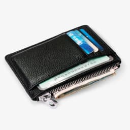 Men's Genuine Leather Minimalist Wallet - Ultra Thin Zipper Coin Pouch with Credit Card Holder (Small Money Bag)