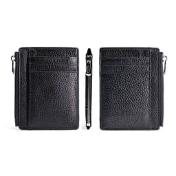 Men's Genuine Leather Minimalist Wallet - Ultra Thin Zipper Coin Pouch with Credit Card Holder (Small Money Bag)