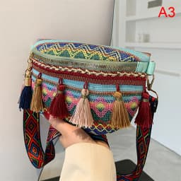Waist Bags for Women Leisure Canvas Geometric Fanny Pack for Girls Crossbody Embroidered Chest Bag Belt Tassel Waist Packs