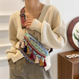 Waist Bags for Women Leisure Canvas Geometric Fanny Pack for Girls Crossbody Embroidered Chest Bag Belt Tassel Waist Packs