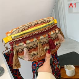 Waist Bags for Women Leisure Canvas Geometric Fanny Pack for Girls Crossbody Embroidered Chest Bag Belt Tassel Waist Packs