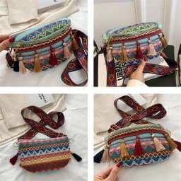 Waist Bags for Women Leisure Canvas Geometric Fanny Pack for Girls Crossbody Embroidered Chest Bag Belt Tassel Waist Packs