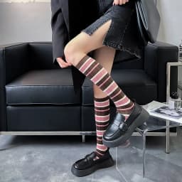 Pink striped socks, long leg and knee length socks, minimalist spring/summer cotton socks